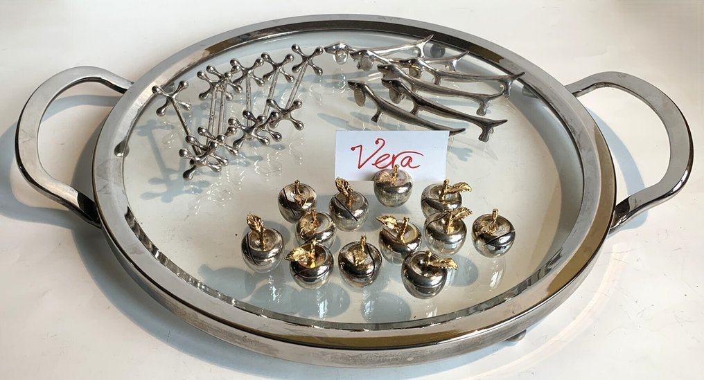 WMF e.a. - Salver - silver-plated metal and glass - with measuring enthusiasts #1.0