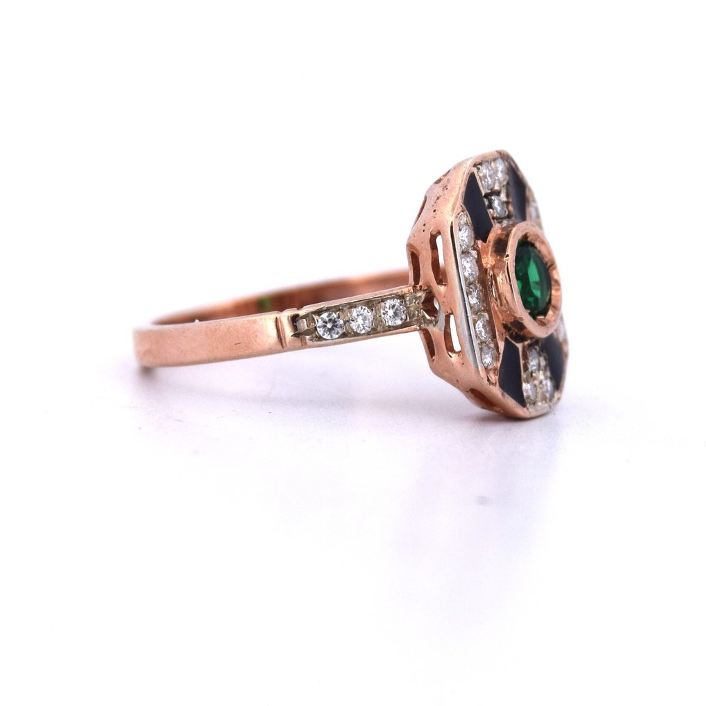 χωρίς τιμή ασφαλείας - Δαχτυλίδι βραχίονα - 9 kt. Ροζ χρυσό -  0.95ct. tw. Σμαράγδι - Διαμάντι #4.3