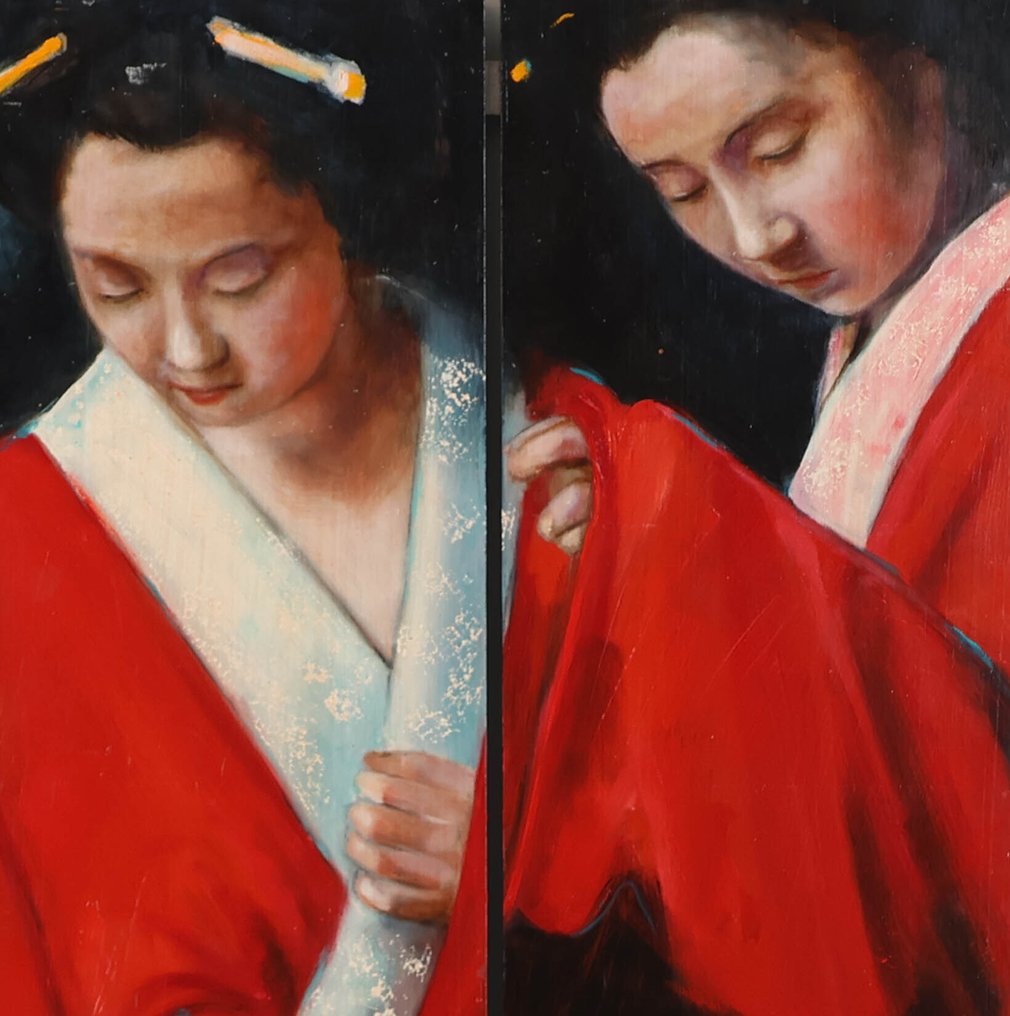 Louis Nagelkerke (1949) - Tweeluik van vrouwen in kimono #3.2