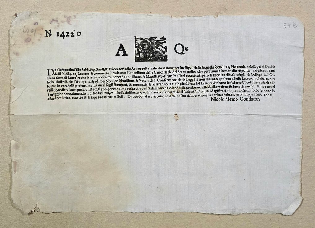 Italy - Document - 2 documenti AQ Veneziano - 1608 #3.2