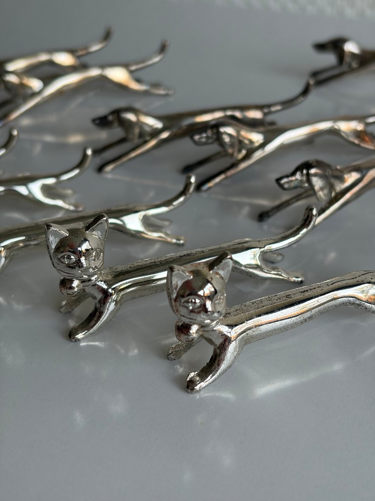 Ensemble de Porte-Couteaux Animaliers Vintages – Chats et Lévriers / Chiens teckels vintage rétro en - Posacuchillo (12) - Metal, Plateado #1.0