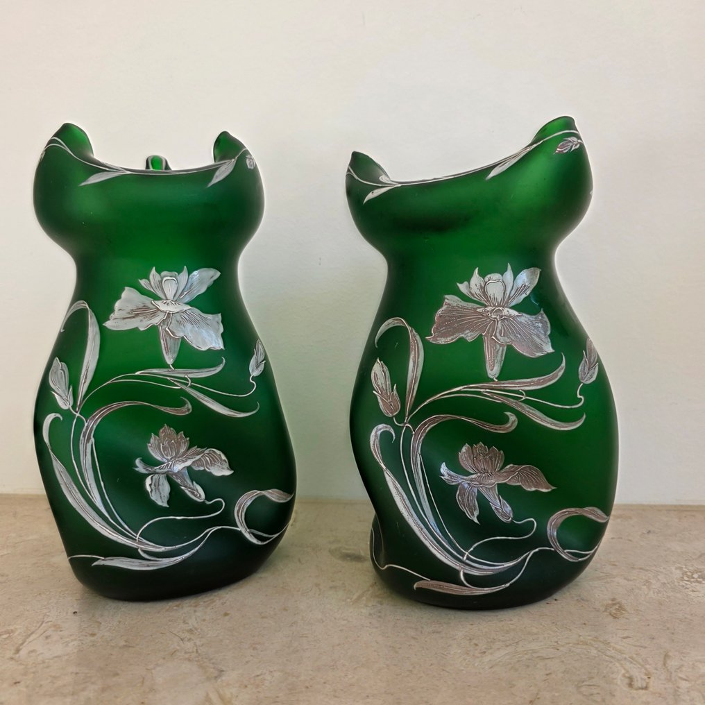 Wazon (2) - Szkło - Para ozdobnych wazonów - Bohemia #4.3