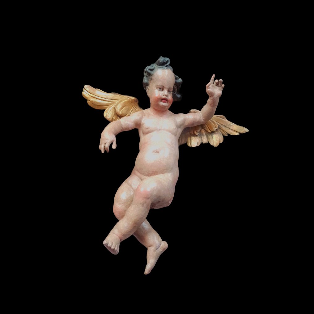 Skulptur, "Angelo" - XVII secolo - 78 cm - Polykromt træ #1.0