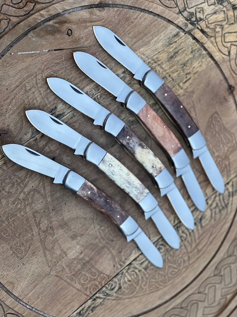 Cuțit bucătărie - Kitchen knife set - Cuțit pliabil, cuțit de masă vintage de calitate și cuțit de colecție. - Cuțit din oțel inoxidabil, pansă din oțel, os, lamă dublă - Franța - Custom Handmade #2.1