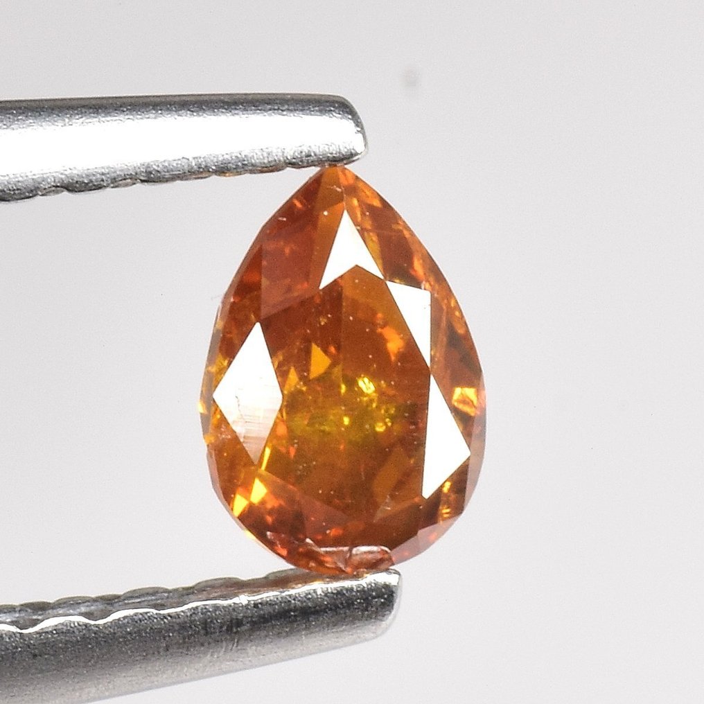 Ei pohjahintaa - 1 pcs Timantti  (Luonnonvärinen)  - 0.24 ct - Päärynä - Fancy deep Kellertävä Oranssi - I2 - Jalokivitodistus, Antwerpen (GRA) #3.2