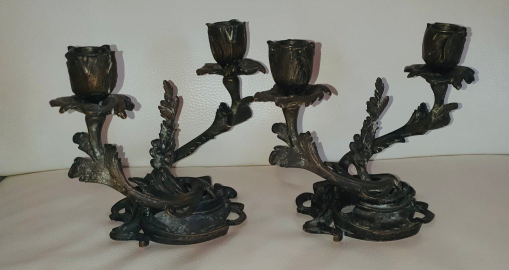 Κηροπήγιο (2) - Πατιναρισμένος μπρούτζος - Ζευγάρι μπρούντζινα κηροπήγια #3.2