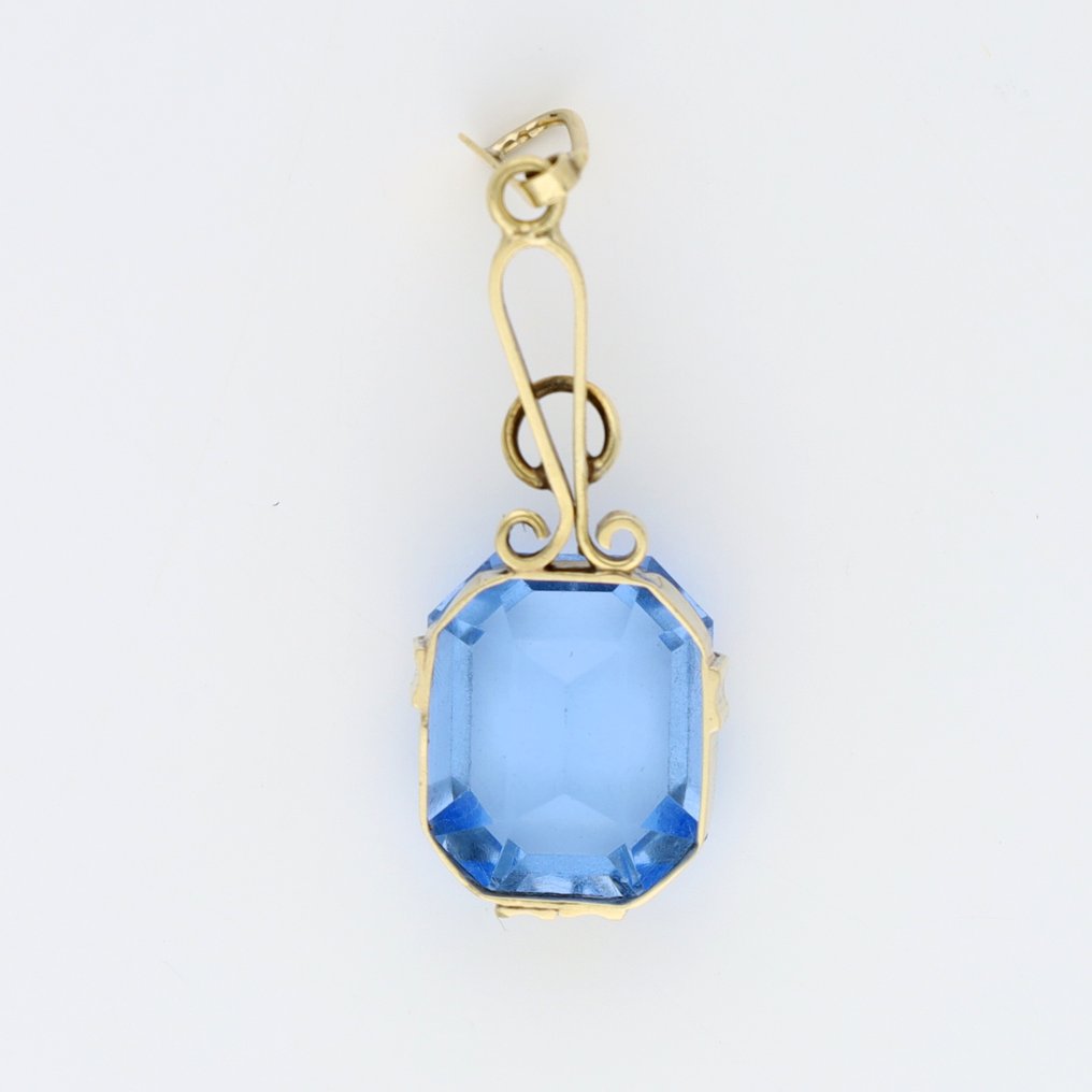 没有保留价 - 吊坠 - 14K包金 黄金 海蓝宝石 #1.0