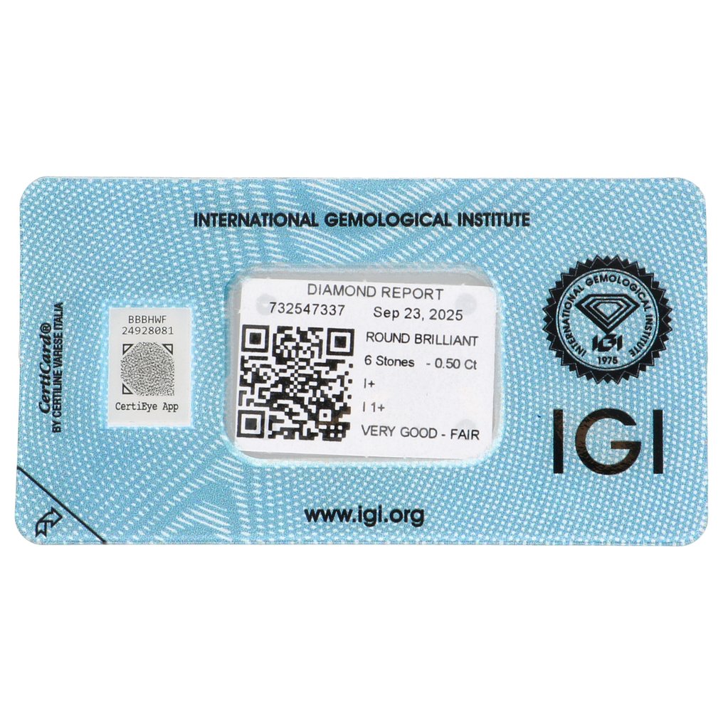 χωρίς τιμή ασφαλείας - 6 pcs Διαμάντι (Φυσικό) - 0.50 ct - Στρογγυλό - I - I1 - International Gemological Institute (IGI) #2.1