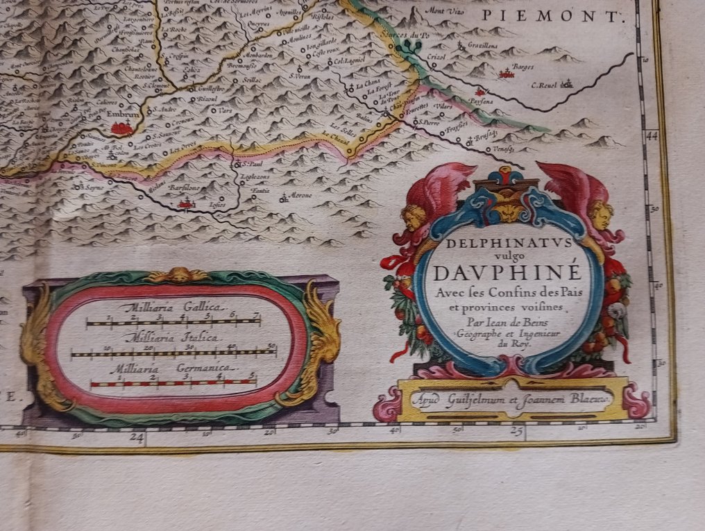 France - Dauphiné; BEINS, Jean de (1577-1651),BLAEU, Willem (1571-1638); BLAEU, Joan (1596-1673). - DELPHINATUS VULGO DAUPHINÉ avec ses confins des pais et provinces voisines / Par Jean de Beins - 1651-1660 #1.0