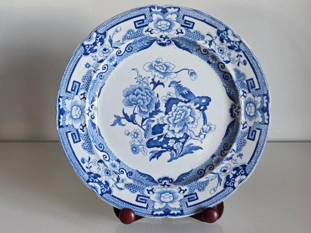 19th-Century Blue & White transferware plate – Pheasants & Peonies – Stone China - Plate - Ceramic #1.0