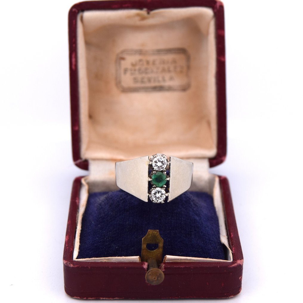 鸡尾酒戒指 - 18K包金 白金 -  0.70ct. tw. 祖母绿 - 钻石 #1.0