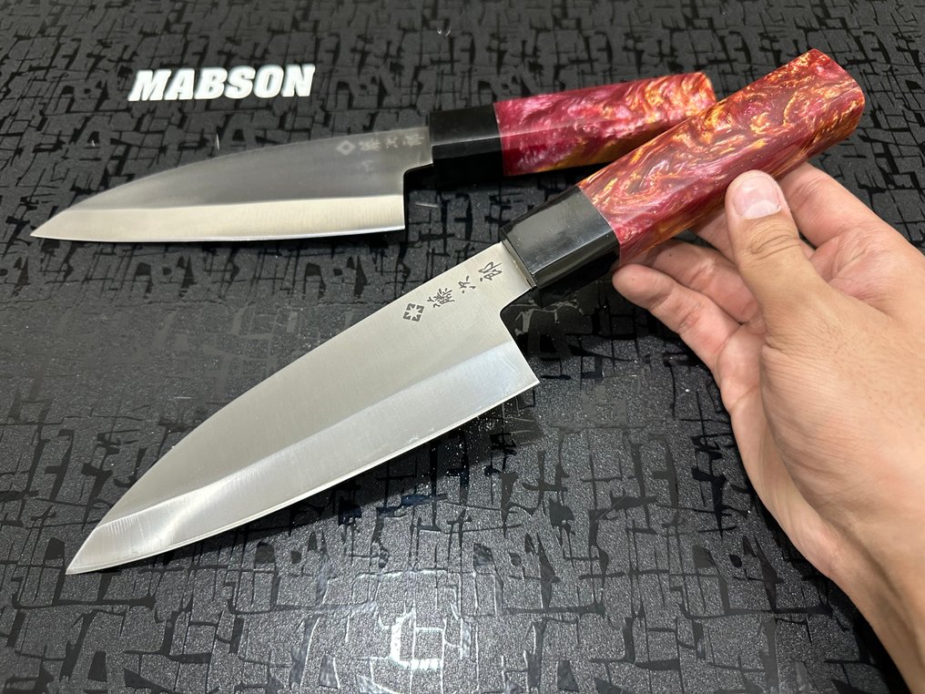 Deba - 廚刀 - Chef's knife - 锤纹特别D2钢日本德巴厨师刀 - 人体工学混色树脂手柄 - 日本 #4.3