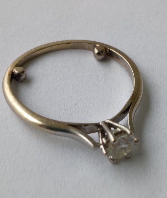 戒指 - 18K包金 白金 钻石 (天然)  #1.0