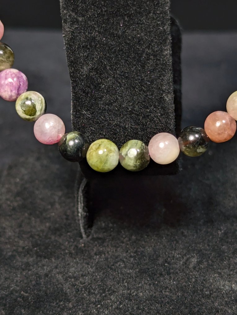 45 ct - Όμορχο βραχιόλι με φυσική πολύχρωμη τουρμαλίνη. Σφαίρα - Ύψος: 5 mm - Πλάτος: 5 mm- 9 g - (1) #2.1