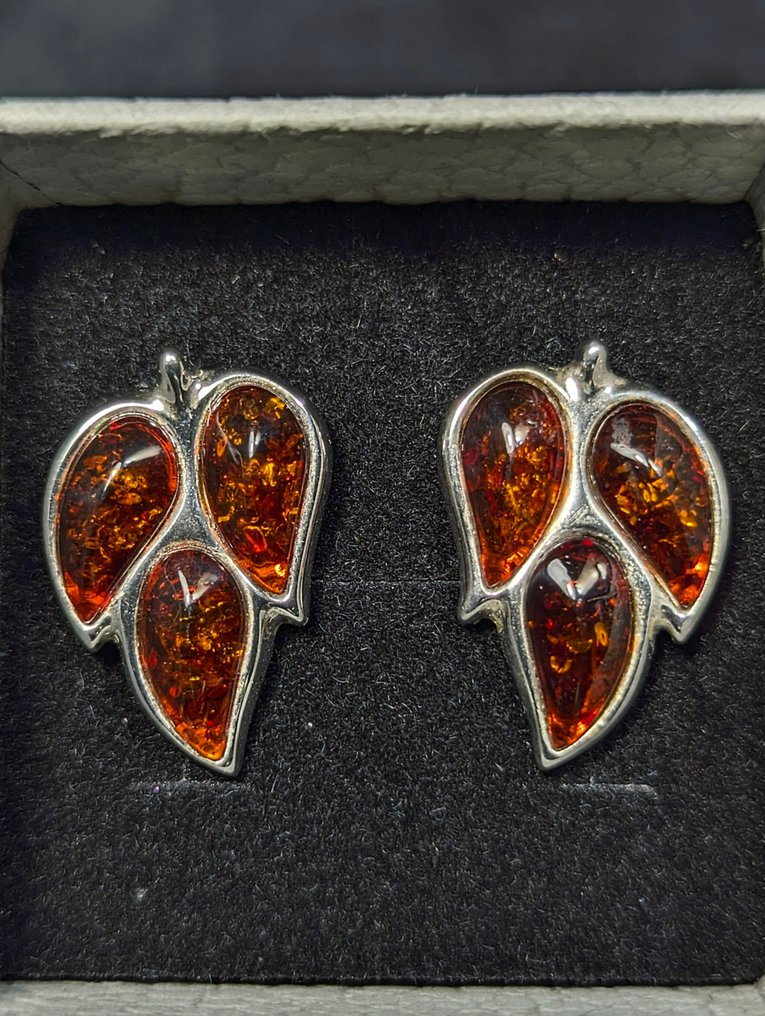 Szép 925 ezüst fülbevalók, természetes balti borostyánnal Svédországból. - Drop fülbevaló #1.0