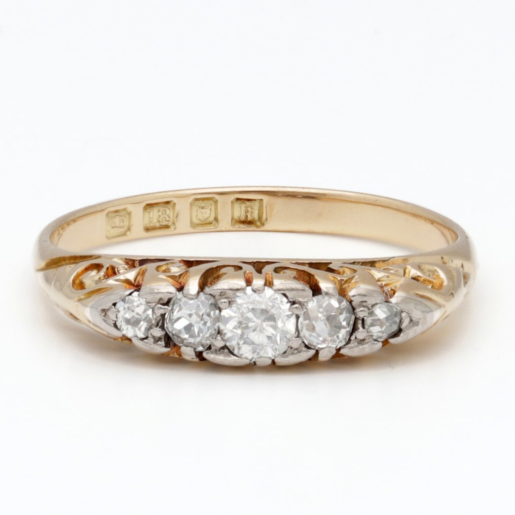 戒指 - 18K包金 黄金 钻石 (天然)  #1.0