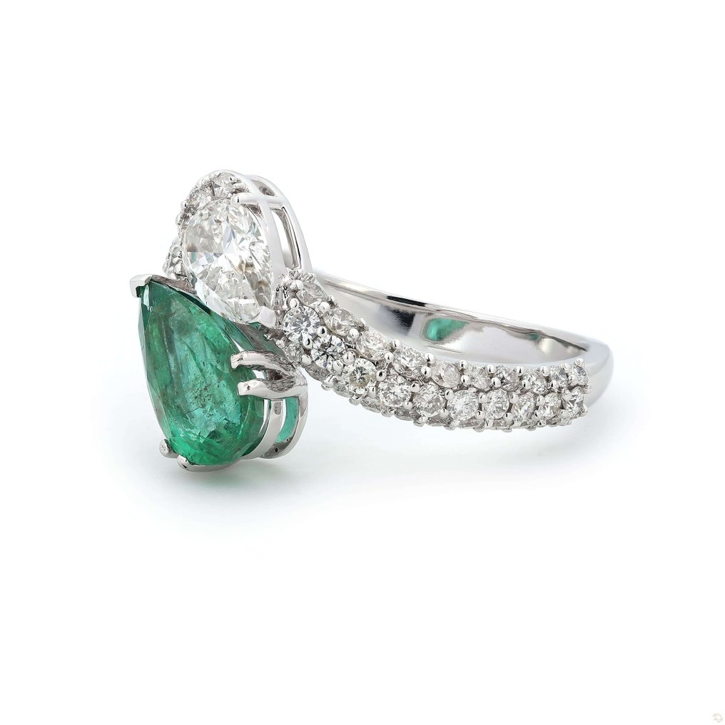 Statement gyűrű - 14 kt. Fehér arany -  2.32ct. tw. Smaragd - Gyémánt - Esküvői gyémántköves gyűrű #3.2