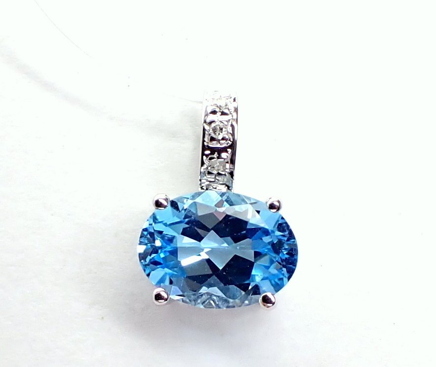 No Reserve Price - Pendant - 18 kt. White gold - 1.51ct. tw. Topaz - Diamond - *No Reserve Price* #3.2