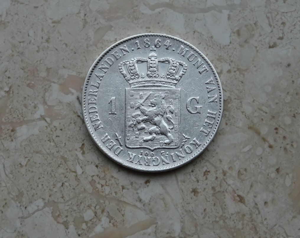 Ολλανδία. Willem III. 1 Gulden 1864 (χωρίς τιμή ασφαλείας) #1.0