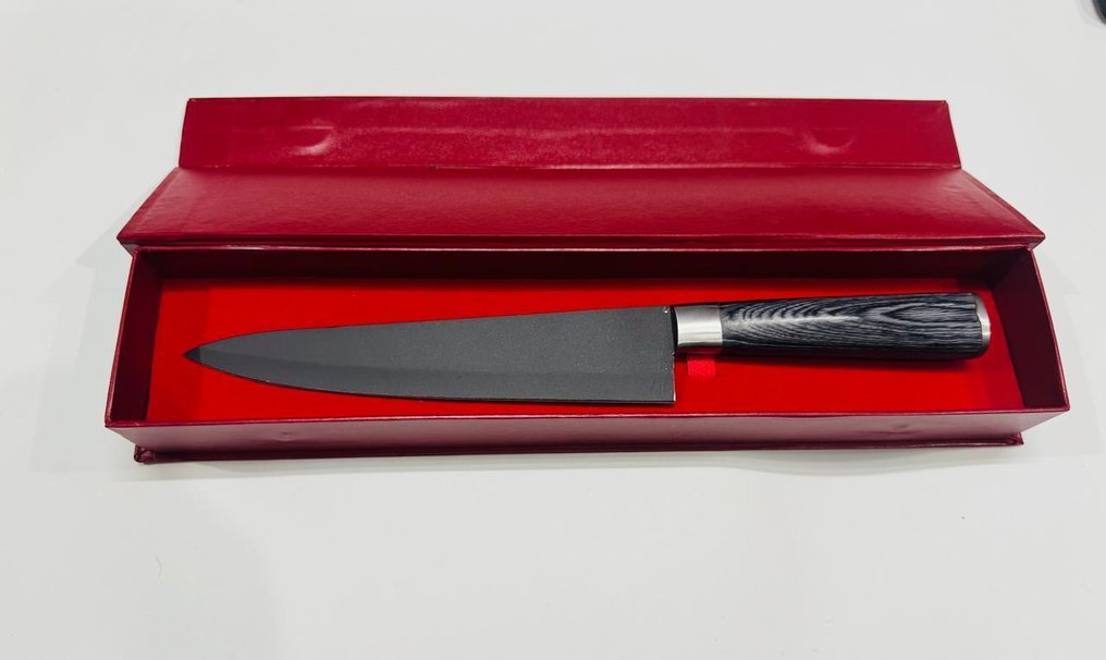 HexClad - Μαχαίρι κουζίνας -  Ιαπωνικό μαχαίρι λαχανικών (096) - Μαχαίρι και λαβή με επίστρωση σκόνης από ατσάλι και γκρι εξωτική ξύλινη λαβή. - Ιαπωνία - Ιαπωνικό μαχαίρι λαχανικών #1.0