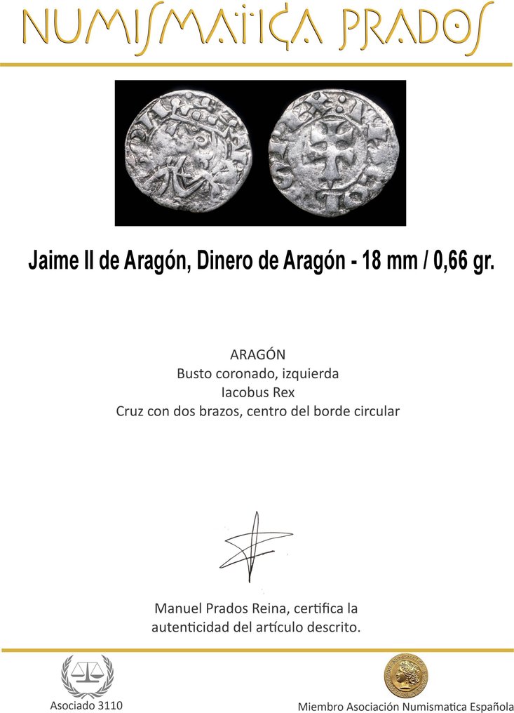 . Crown of Aragon Jaime II (1291-1327). Dinero Ceca Zaragoza (No Reserve Price) #1.0