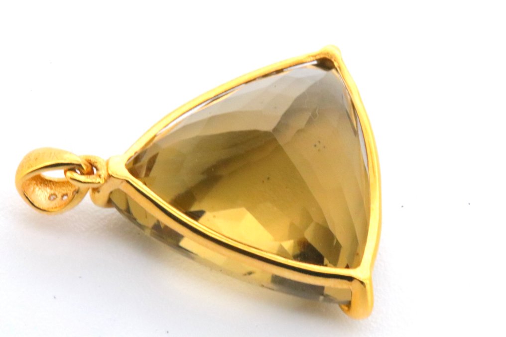 没有保留价 - 吊坠 - 14K包金 黄金 黄水晶 - 钻石 #3.2