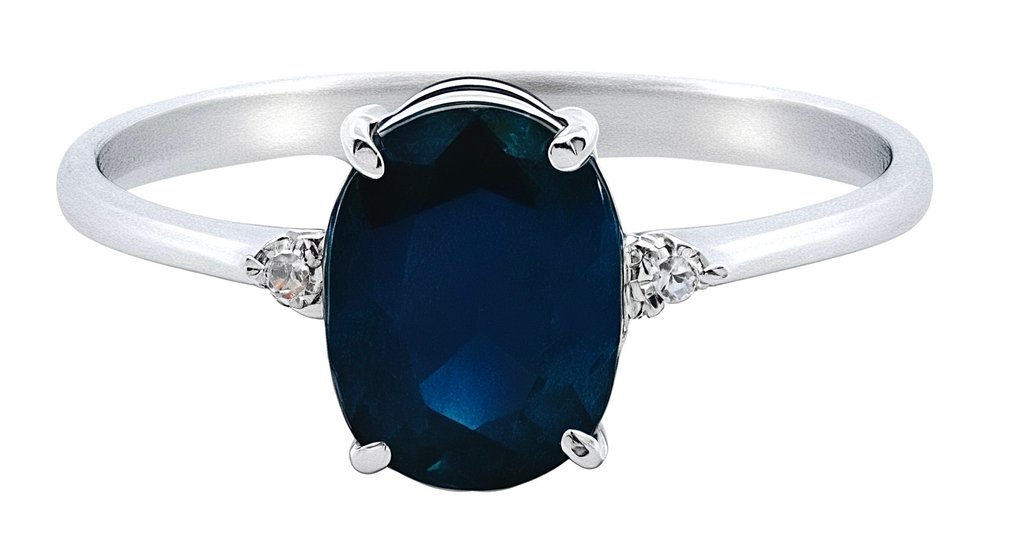 Nincs minimálár - Gyűrű - 18 kt. Fehér arany Zafír - Gyémánt #1.0