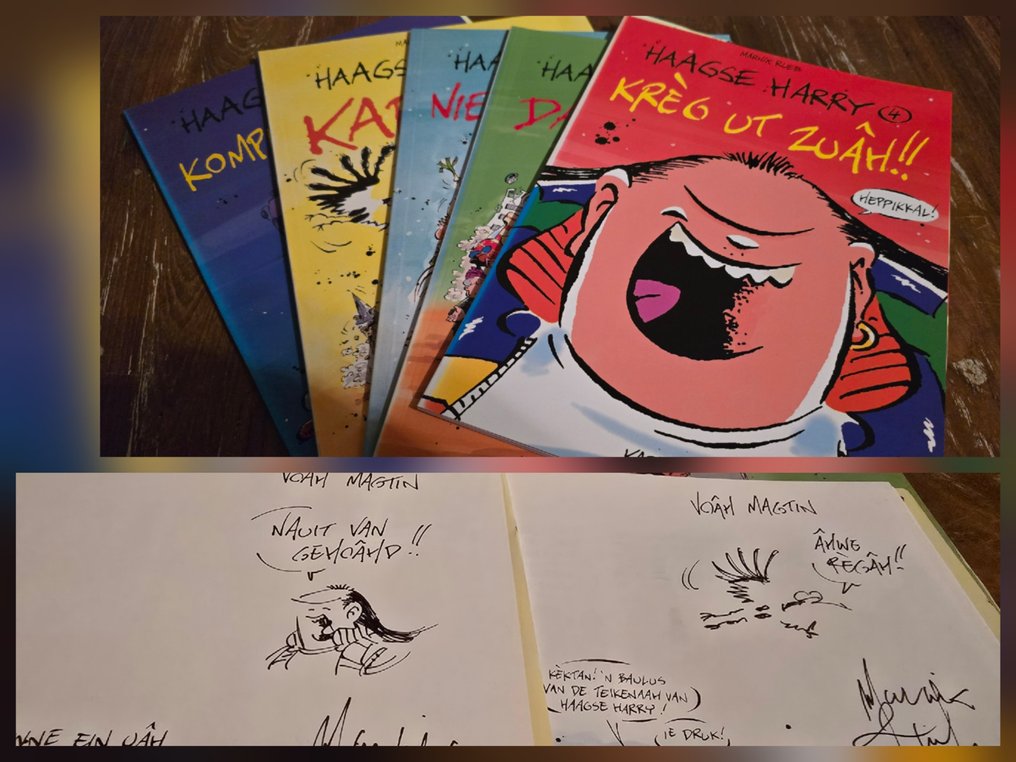 Haagse Harry O t/m 4 - 2 opdrachttekeningen - 5 Album - First edition/reprint - 1994/2005 #1.0