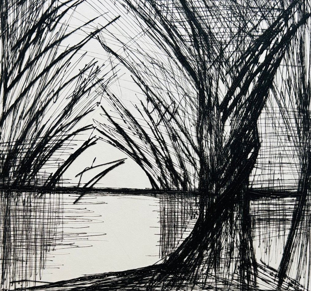 Bernard Buffet (1928-1999) - L'étang - Pointe-sèche originale signée #3.2