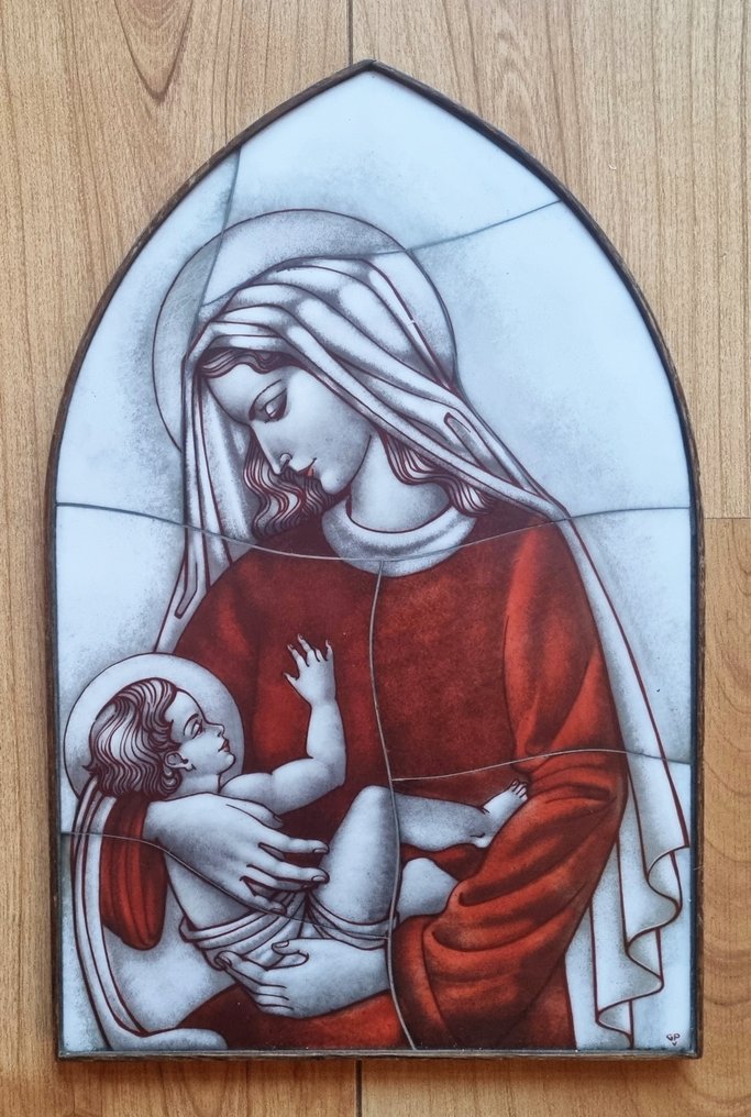 Gebroeders Van Paridon - 圣母与圣婴 - 37.5 厘米 - 乳白色玻璃 - 1940-1950 #1.0