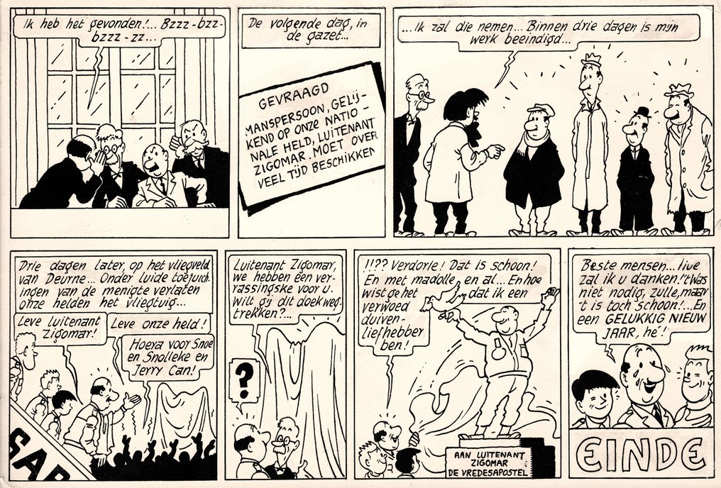 De Moor, Bob - 1 Original page - Snoe en Snolleke - Originele eindpagina (p.46) - De Gele Spion - 1954 #3.2