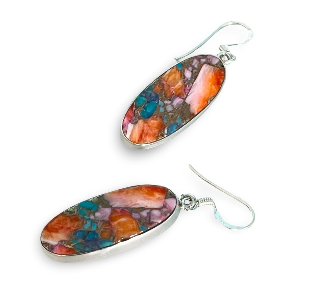 925 银 - 刺猬牡蛎 - 绿松石 - 铜 - 耳环 #2.1