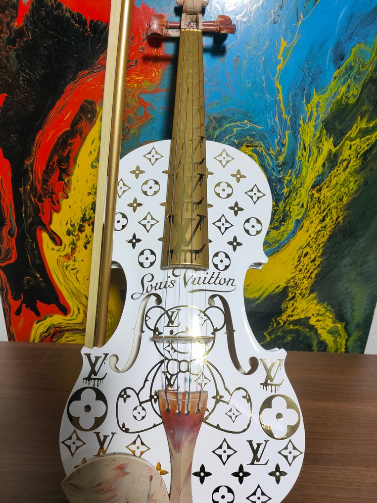 fp pop art - Violon Louis Vuitton Ourson..FPPOPART (60cm) White Exception Pop Art Luxury Oeuvre unique 1/1 #1.0
