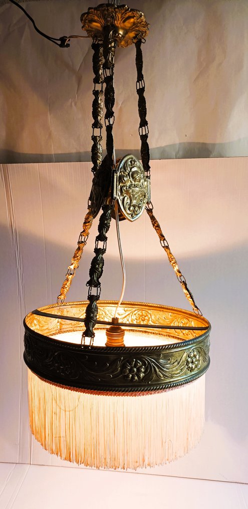 Φωτιστικό οροφής με σκιά - με κρόσσια από ύφασμα - Πατιναρισμένος μπρούτζος - Γαλλία Ppios SXX #1.0