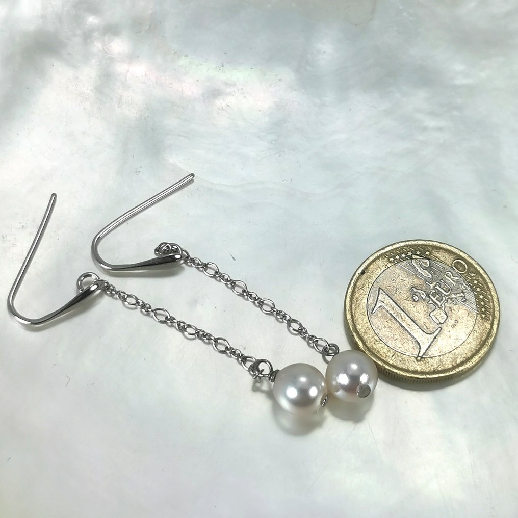 Senza prezzo di riserva - Orecchini Argento Perla - Akoya RD Ø 7,5x8 mm #3.2