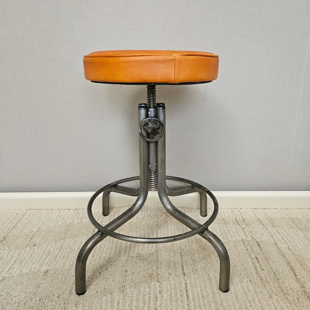 Stool - Height-adjustable rotating stand - Iron, Leather #2.1