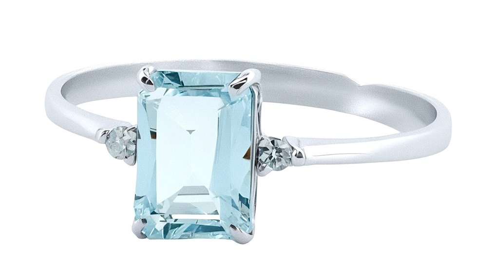 没有保留价 - 戒指 - 18K包金 白金 海蓝宝石 - 钻石 #2.1