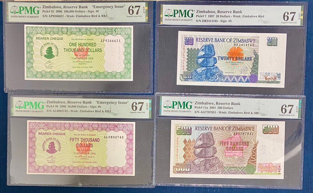 Zimbabwe. - 6 banknotes - all graded - various dates (Fără preț de rezervă) #1.0