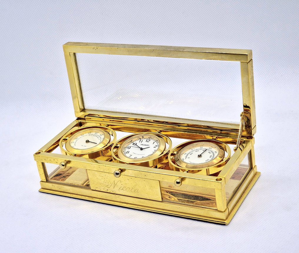 Stazione Meteo - Igrometro, Orologio e Termometro - Vejrstation - Messing, Glas - Vejrstation skrivebord #1.0