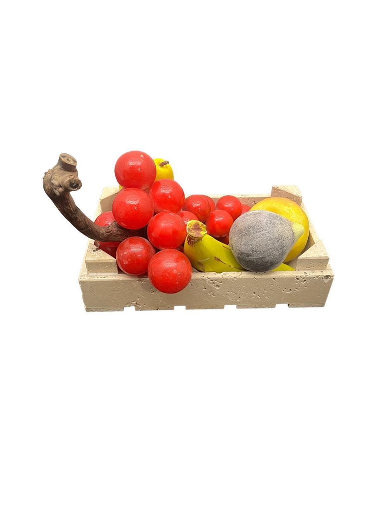 玩具人偶 - 五个大理石水果，五件，配有一箱子，采用石灰华。 #4.3