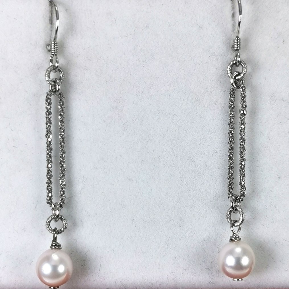 Senza prezzo di riserva - Orecchini Argento Perla - Akoya RD Ø 7,5x8 mm #4.3
