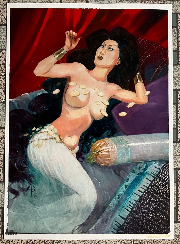 Reculé, Henri - 1 Original colour drawing - Les Mille et Autres Nuits - Khadjirah allongée - 2001 #1.0