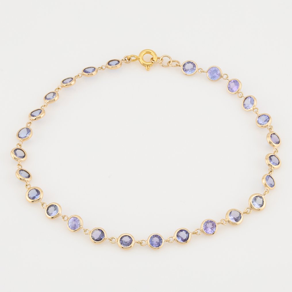 χωρίς τιμή ασφαλείας - Βραχιόλι - 18 καράτια Κίτρινο χρυσό -  4.16ct. tw. Τανζανίτης - Βραχιόλι κατά το μέτρο #1.0