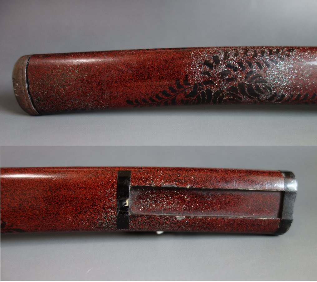 Katana - Legno - koshirae wakizashi red bush clover saya pine corn menuki - Giappone - Tardo periodo Edo #3.2