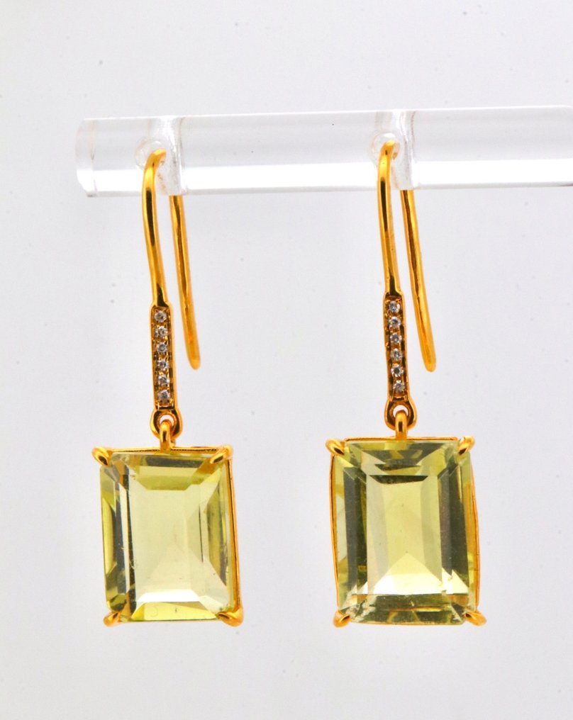 Sans Prix de Réserve - Boucles d'oreilles - 14 carats Or jaune Quartz - Diamant - Lemon Quartz #1.0