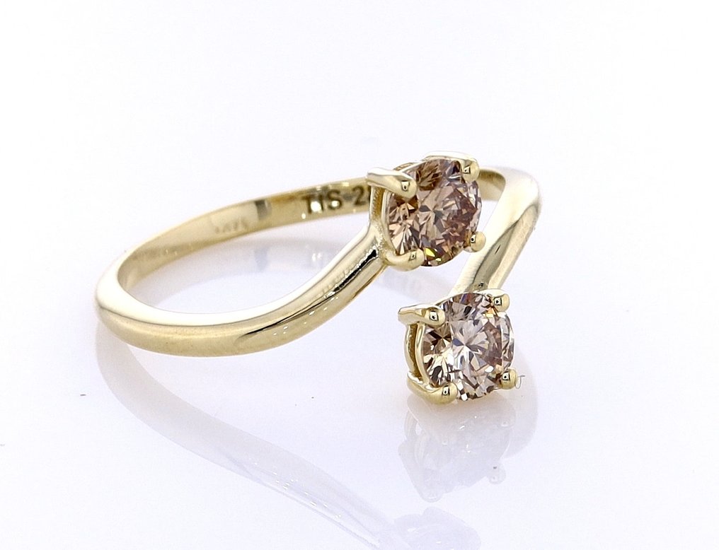 没有保留价 - 戒指 - 14K包金 黄金 -  0.76ct. tw. 钻石 (天然色彩的) #1.0