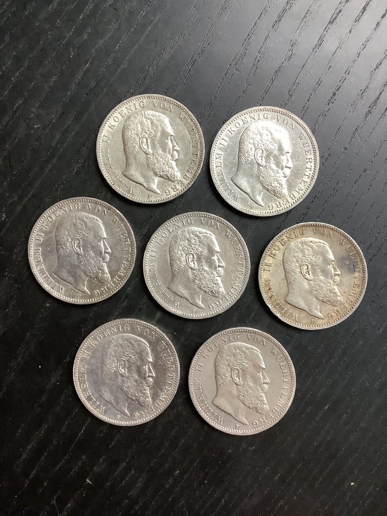 Allemagne, Württemberg Wilhelm II. 3 Mark 1908-1914 (Sans Prix de Réserve) #1.0