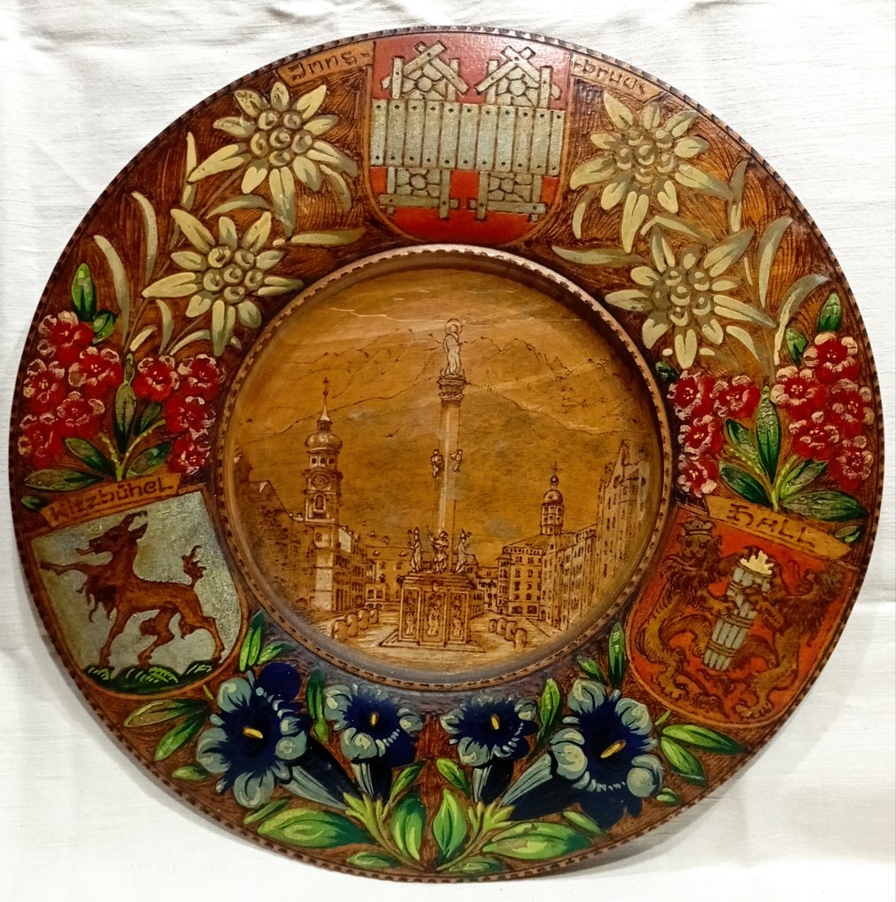 Διακόσμηση τοίχου - Αυστρία - Πιάτο από ξύλο ζωγραφισμένο #1.0