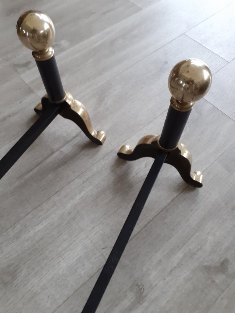 Πυροστιά (2) - Gilt brass, Χάλυβας - Chenets μπρούντζος #2.1