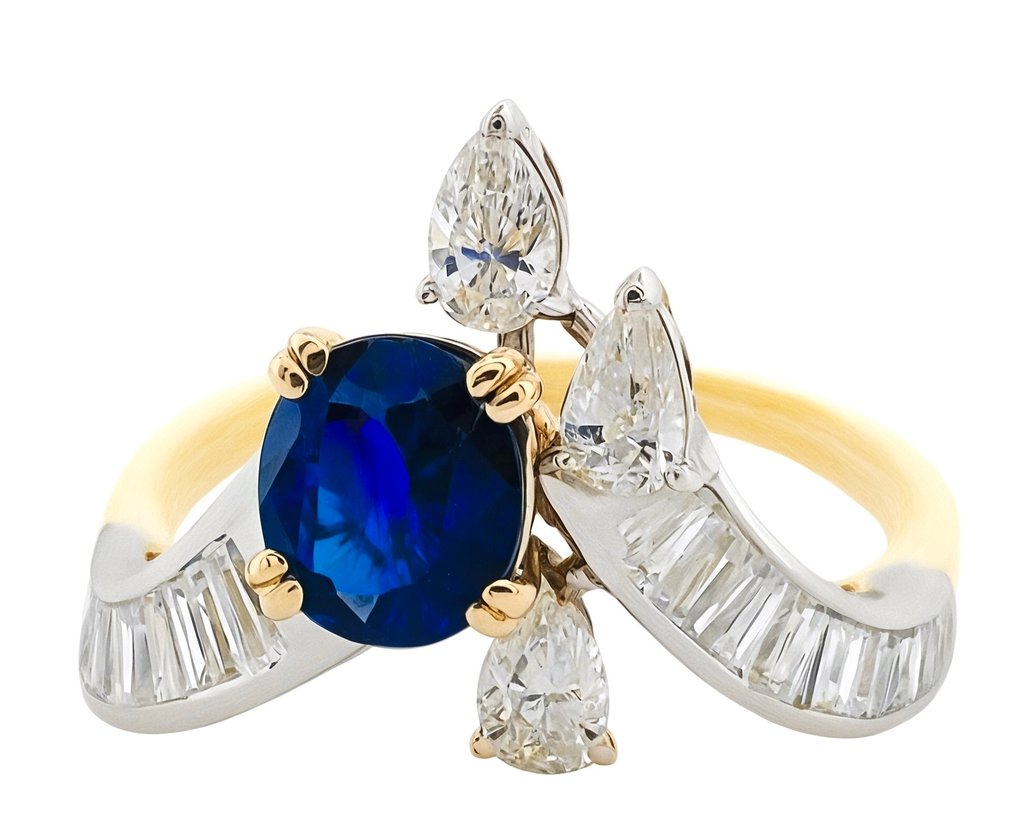 Gyűrű - 18 kt. Fehér arany, Sárga arany Zafír - Gyémánt #2.1